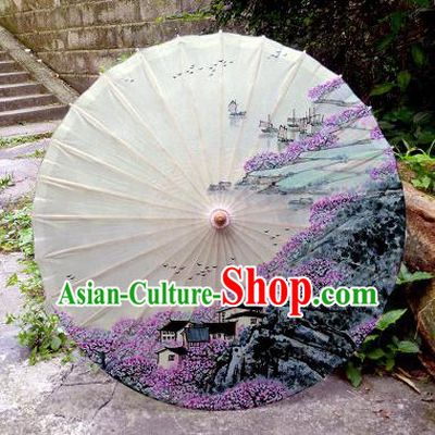 Chinese Traditional Painting Peach Forest Oil Paper Umbrella Artware Paper Umbrella Classical Dance Umbrella Handmade Umbrellas