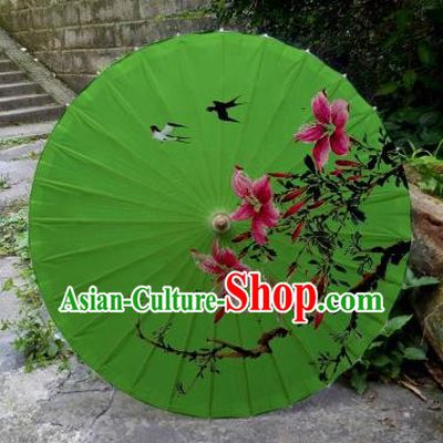 Chinese Printing Flowers Green Oil Paper Umbrella Artware Paper Umbrella Traditional Classical Dance Umbrella Handmade Umbrellas