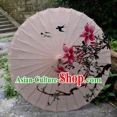 Chinese Printing Flowers Pink Oil Paper Umbrella Artware Paper Umbrella Traditional Classical Dance Umbrella Handmade Umbrellas