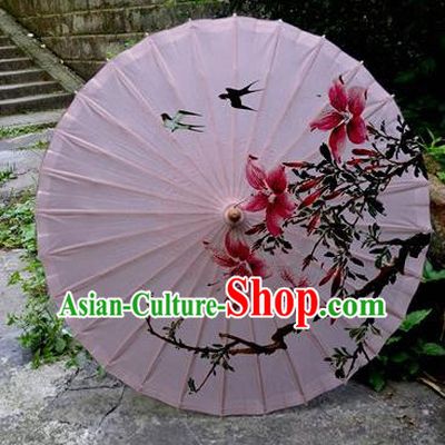 Chinese Printing Flowers Deep Pink Oil Paper Umbrella Artware Paper Umbrella Traditional Classical Dance Umbrella Handmade Umbrellas