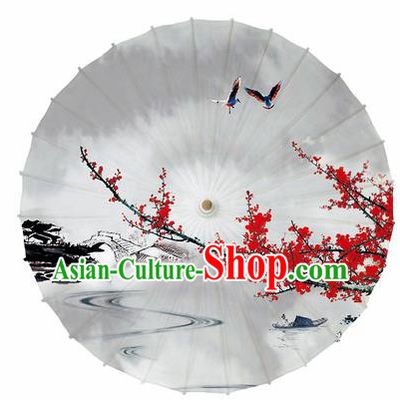Chinese Printing Red Plum Oil Paper Umbrella Artware Paper Umbrella Traditional Classical Dance Umbrella Handmade Umbrellas
