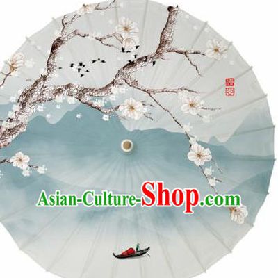 Chinese Printing White Plum Oil Paper Umbrella Artware Paper Umbrella Traditional Classical Dance Umbrella Handmade Umbrellas