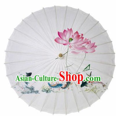 Chinese Printing Lotus Fishes Oil Paper Umbrella Artware Paper Umbrella Traditional Classical Dance Umbrella Handmade Umbrellas