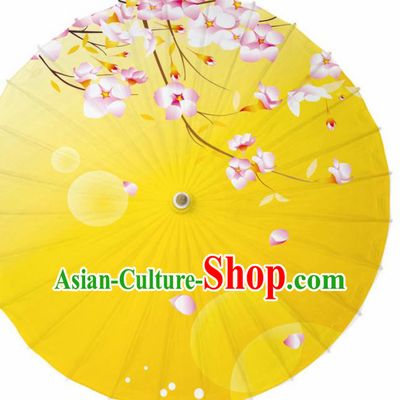 Chinese Printing Peach Blossom Yellow Oil Paper Umbrella Artware Paper Umbrella Traditional Classical Dance Umbrella Handmade Umbrellas