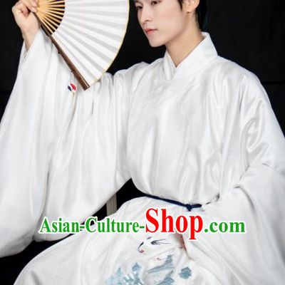 Chinese Ancient Scholar White Costumes Traditional Ming Dynasty Nobility Childe Clothing for Men