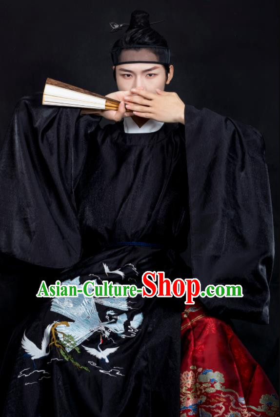 Chinese Ancient Scholar Black Costumes Traditional Ming Dynasty Nobility Childe Clothing for Men Chinese Ancient Scholar Black Costumes Traditional Ming Dynasty Nobility Childe Clothing for Men