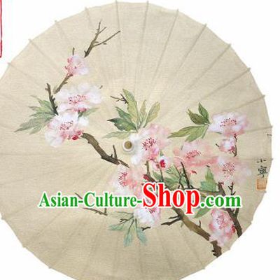 Chinese Printing Peach Flowers Oil Paper Umbrella Artware Paper Umbrella Traditional Classical Dance Umbrella Handmade Umbrellas