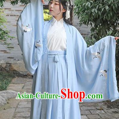 Chinese Drama Ancient Nobility Lady Blue Dress Traditional Jin Dynasty Court Costume for Women