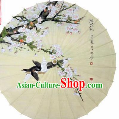 Chinese Printing Peach Blossom Bird Oil Paper Umbrella Artware Paper Umbrella Traditional Classical Dance Umbrella Handmade Umbrellas