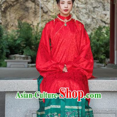 Chinese Drama Ancient Nobility Lady Red Blouse and Green Skirt Traditional Ming Dynasty Court Costumes for Women