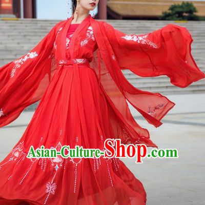 Chinese Drama Ancient Bride Wedding Red Hanfu Dress Traditional Tang Dynasty Princess Costumes for Women