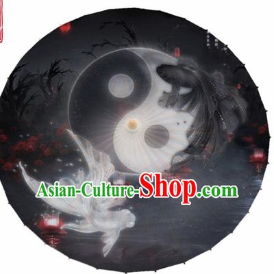 Chinese Traditional Printing Tai Ji Fishes Oil Paper Umbrella Artware Paper Umbrella Classical Dance Umbrella Handmade Umbrellas
