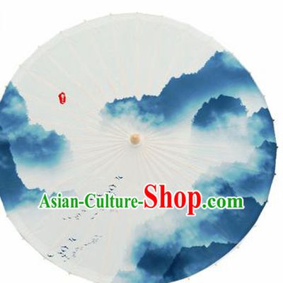 Chinese Traditional Printing Mountain Scenery Oil Paper Umbrella Artware Paper Umbrella Classical Dance Umbrella Handmade Umbrellas
