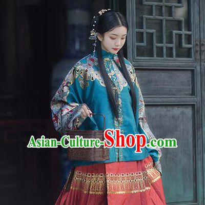Chinese Drama Ancient Hanfu Peacock Green Blouse Traditional Ming Dynasty Princess Costumes for Women