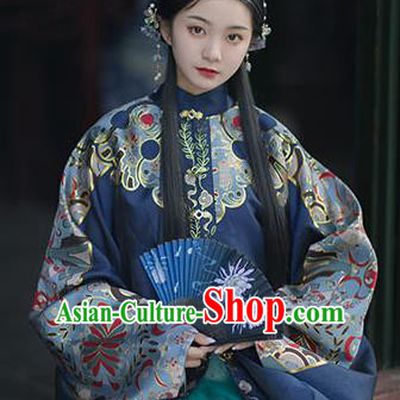 Chinese Drama Ancient Hanfu Navy Blouse Traditional Ming Dynasty Princess Costumes for Women