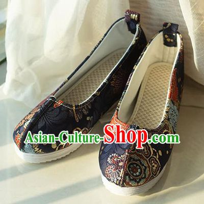 Asian Chinese Traditional Hanfu Black Brocade Shoes Ancient Princess Shoes Handmade Shoes for Women
