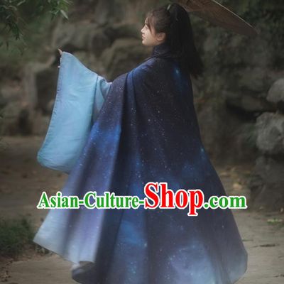 Chinese Drama Ancient Hanfu Blue Cloak Traditional Ming Dynasty Princess Costume for Women