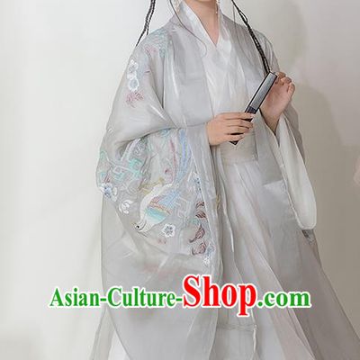 Chinese Ancient Hanfu Embroidered Grey Cardigan Traditional Ming Dynasty Princess Costumes for Women
