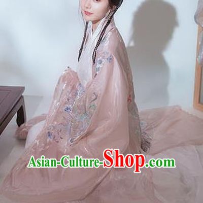 Chinese Ancient Hanfu Embroidered Light Pink Cardigan Traditional Ming Dynasty Princess Costumes for Women