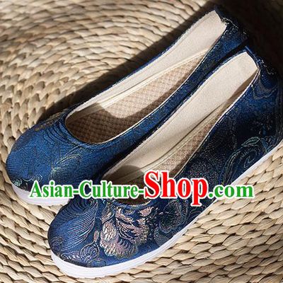 Asian Chinese Traditional Hanfu Royalblue Brocade Shoes Ancient Princess Shoes Handmade Shoes for Women