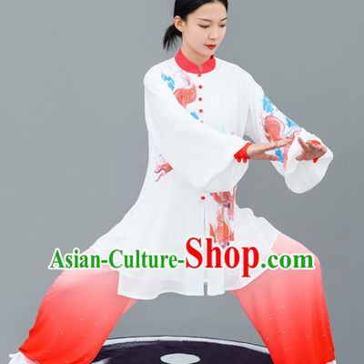 Chinese Traditional Tai Chi Training Printing Carps Costumes Martial Arts Performance Outfits for Women