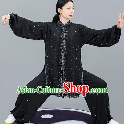 Chinese Traditional Tai Chi Training Black Costumes Martial Arts Performance Outfits for Women