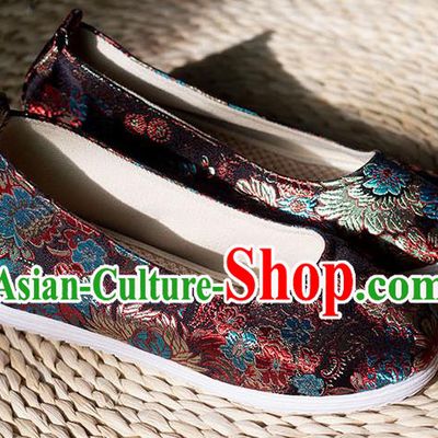 Asian Chinese Traditional Hanfu Black Brocade Shoes Ancient Princess Shoes Handmade Shoes for Women