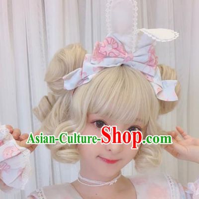 Top Grade Cosplay Light Golden Wigs Young Lady Curly Hair Wiggery Headdress for Women