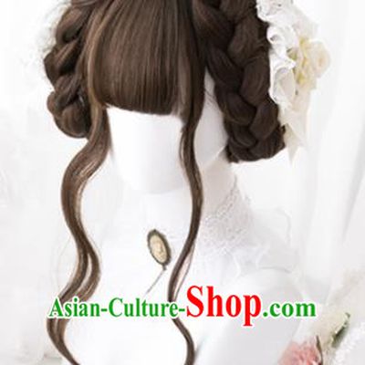 Top Grade Cosplay Lolita Wigs Nobility Lady Long Curly Hair Wiggery Headdress for Women
