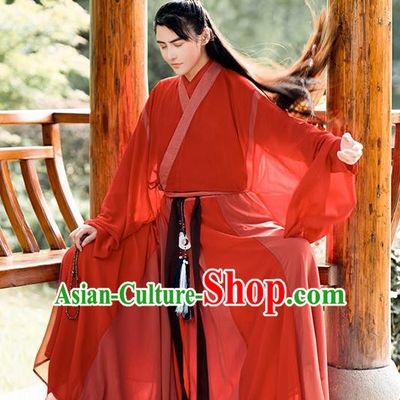 Chinese Traditional Cosplay Swordsman Red Costumes Ancient Crown Prince Clothing for Men
