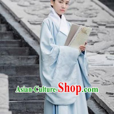 Chinese Traditional Ming Dynasty Scholar Blue Costumes Ancient Taoist Priest Clothing for Men
