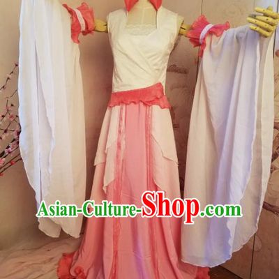 Top Grade Chinese Cosplay Fairy Princess Pink Dress Ancient Female Swordsman Costume for Women