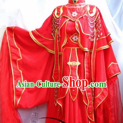Chinese Traditional Cosplay Swordsman Wedding Red Costumes Ancient Crown Prince Clothing for Men
