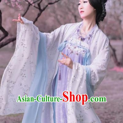 Chinese Traditional Tang Dynasty Princess Costumes Ancient Goddess Lilac Hanfu Dress for Women