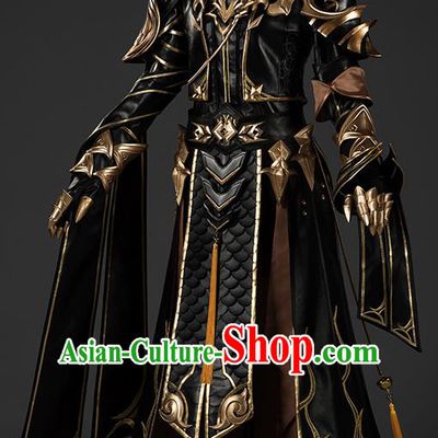 Chinese Traditional Cosplay General King Black Costumes Ancient Swordsman Clothing for Men