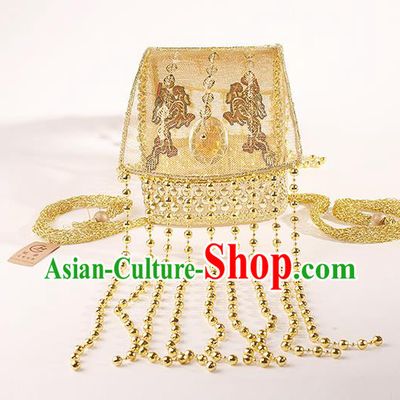 Chinese Traditional Tang Dynasty Emperor Golden Tassel Hat Ancient Drama Monarch Headdress for Men