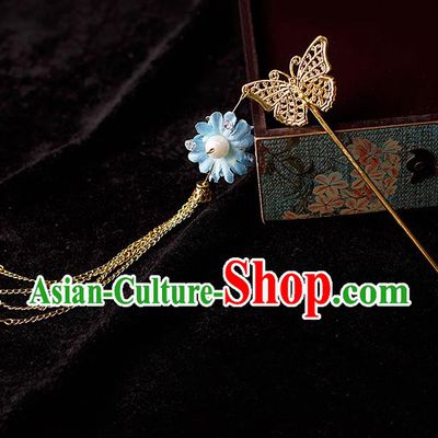 Chinese Traditional Tang Dynasty Princess Golden Butterfly Hairpins Ancient Palace Lady Headdress for Women