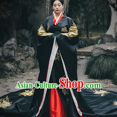 Chinese Drama Traditional Han Dynasty Court Queen Costumes Ancient Empress Black Hanfu Dress for Women