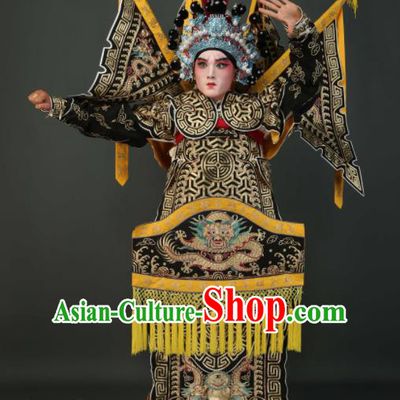Chinese Traditional Beijing Opera Chu King Black Costumes Peking Opera Takefu Embroidered Da Kao Clothing for Men