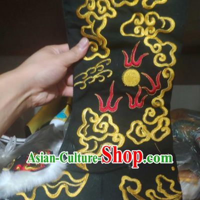 Chinese Traditional Beijing Opera Black Embroidered Dragon Boots Peking Opera Takefu Shoes for Men