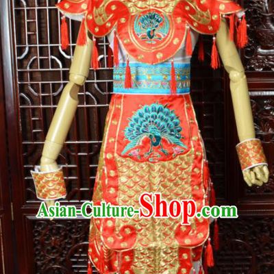 Chinese Traditional Beijing Opera Daomadan Red Clothing Peking Opera Female Warrior Costumes for Women