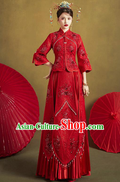 Chinese Traditional Red Xiu He Suit Ancient Wedding Dress Bride Costumes for Women Chinese Traditional Red Xiu He Suit Ancient Wedding Dress Bride Costumes for Women
