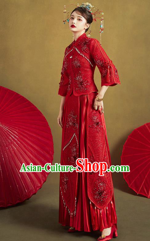 Chinese Traditional Red Xiu He Suit Ancient Wedding Dress Bride Costumes for Women Chinese Traditional Red Xiu He Suit Ancient Wedding Dress Bride Costumes for Women