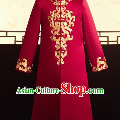 Chinese Ancient Bridegroom Embroidered Red Mandarin Jacket Traditional Wedding Tang Suit Costumes for Men