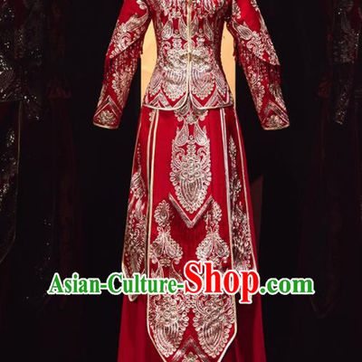 Chinese Traditional Xiu He Suit Wedding Embroidered Red Blouse and Dress Bottom Drawer Ancient Bride Costumes for Women