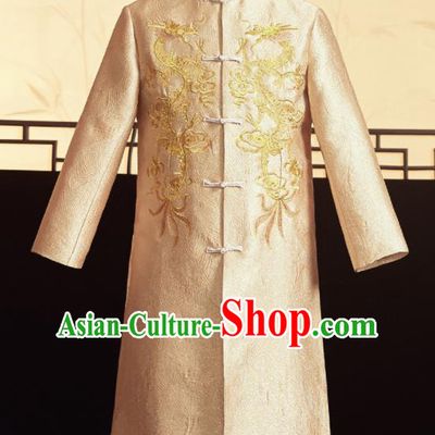 Chinese Ancient Bridegroom Golden Embroidered Dragons Mandarin Jacket Traditional Wedding Tang Suit Costumes for Men