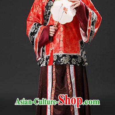 Chinese Ancient Qing Dynasty Rich Concubine Red Blouse and Brown Skirt Traditional Patrician Mistress Costumes for Women