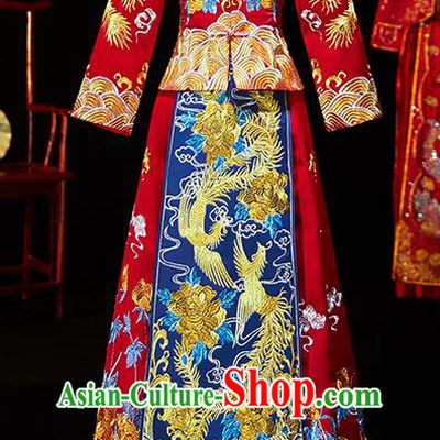 Chinese Ancient Bride Embroidered Peony Blouse and Dress Xiu He Suit Wedding Costumes Traditional Red Bottom Drawer for Women