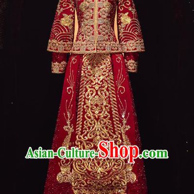 Chinese Traditional Drilling Red Xiu He Suit Wedding Embroidered Blouse and Dress Bottom Drawer Ancient Bride Costumes for Women