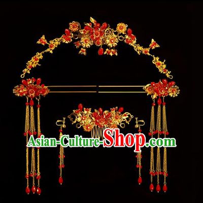Chinese Ancient Bride Royal Crown Hair Comb Hairpins Traditional Wedding Hair Accessories for Women